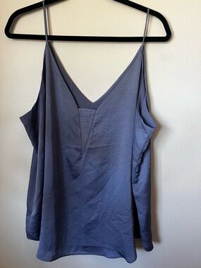 Express Blue Satin V-Neck Cami XL Draped Tank Top Silky Minimalist